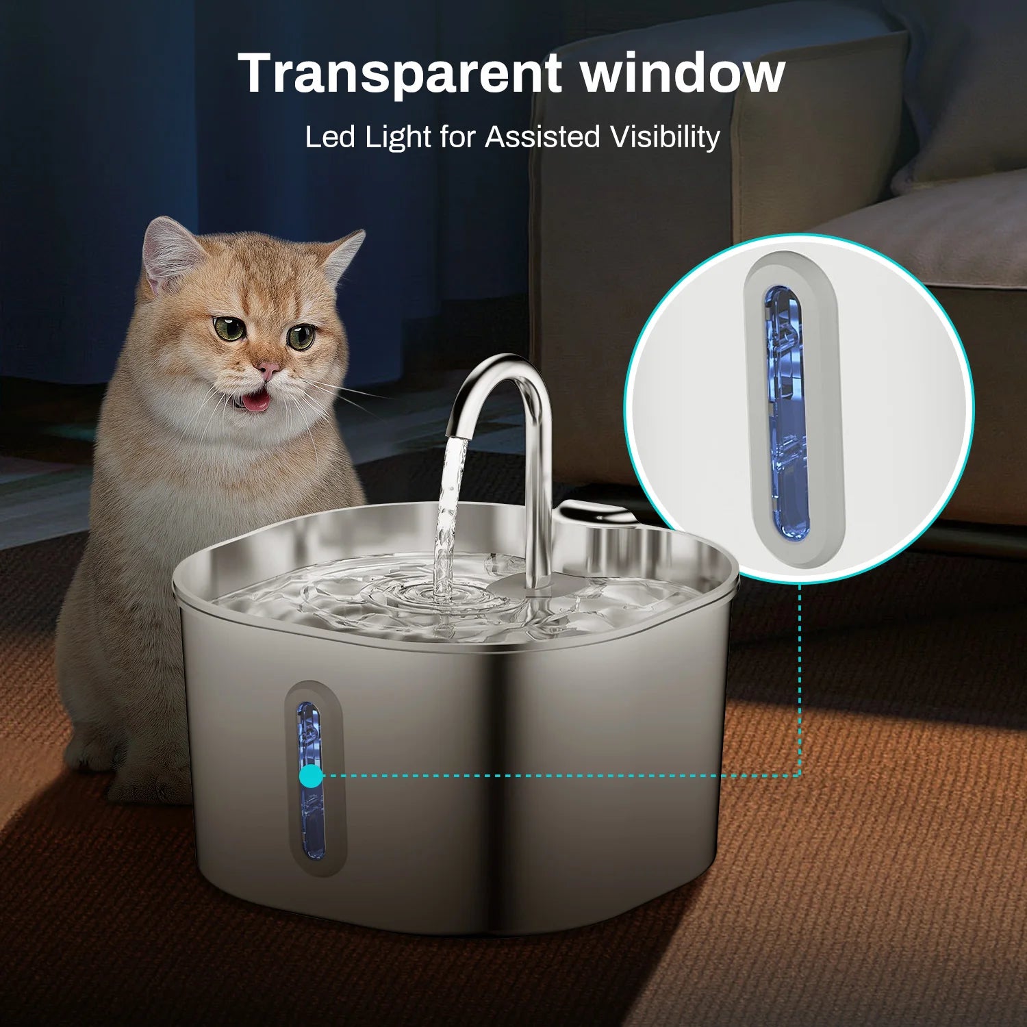 2.2L Stainless Steel Automatic Pet Water Fountain - No Furs Given