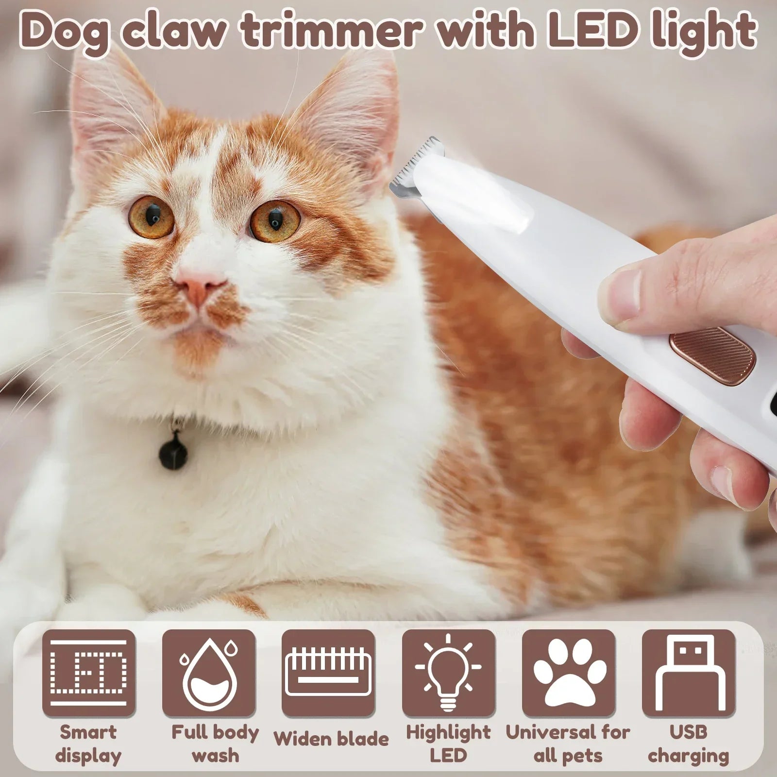 Waterproof Dog Paw Trimmer with LED Light 18mm Blade - No Furs Given