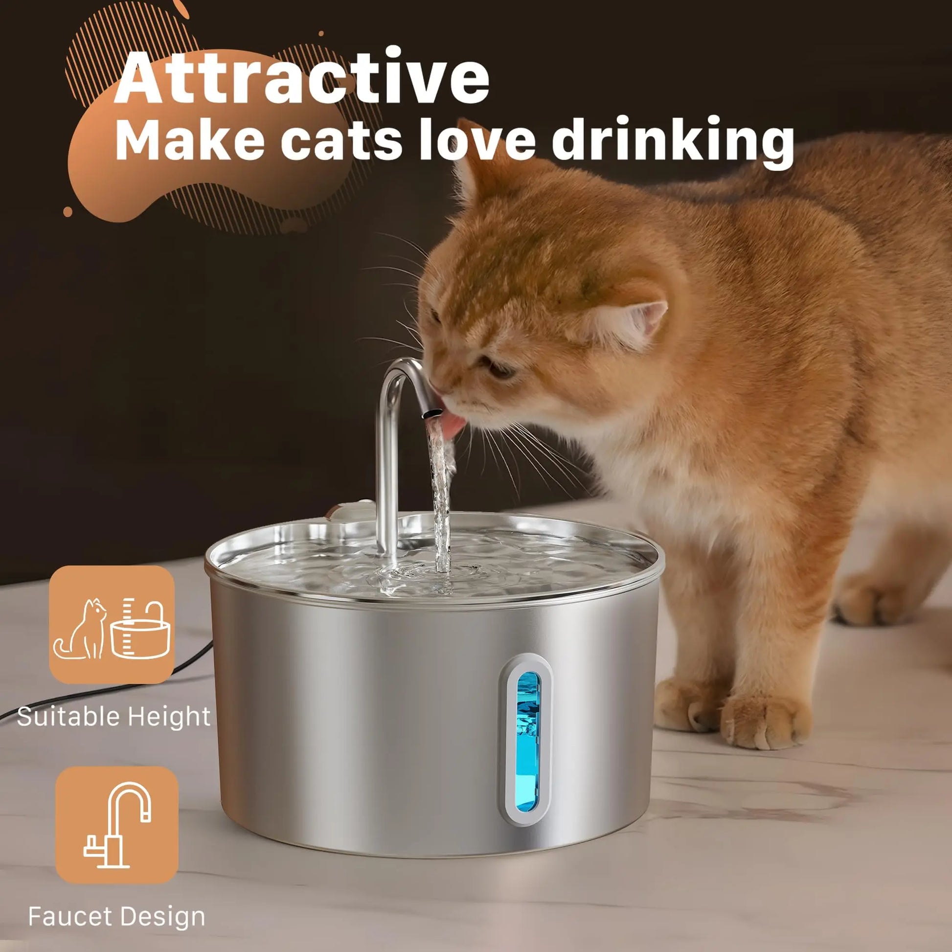 2.2L Stainless Steel Automatic Pet Water Fountain - No Furs Given
