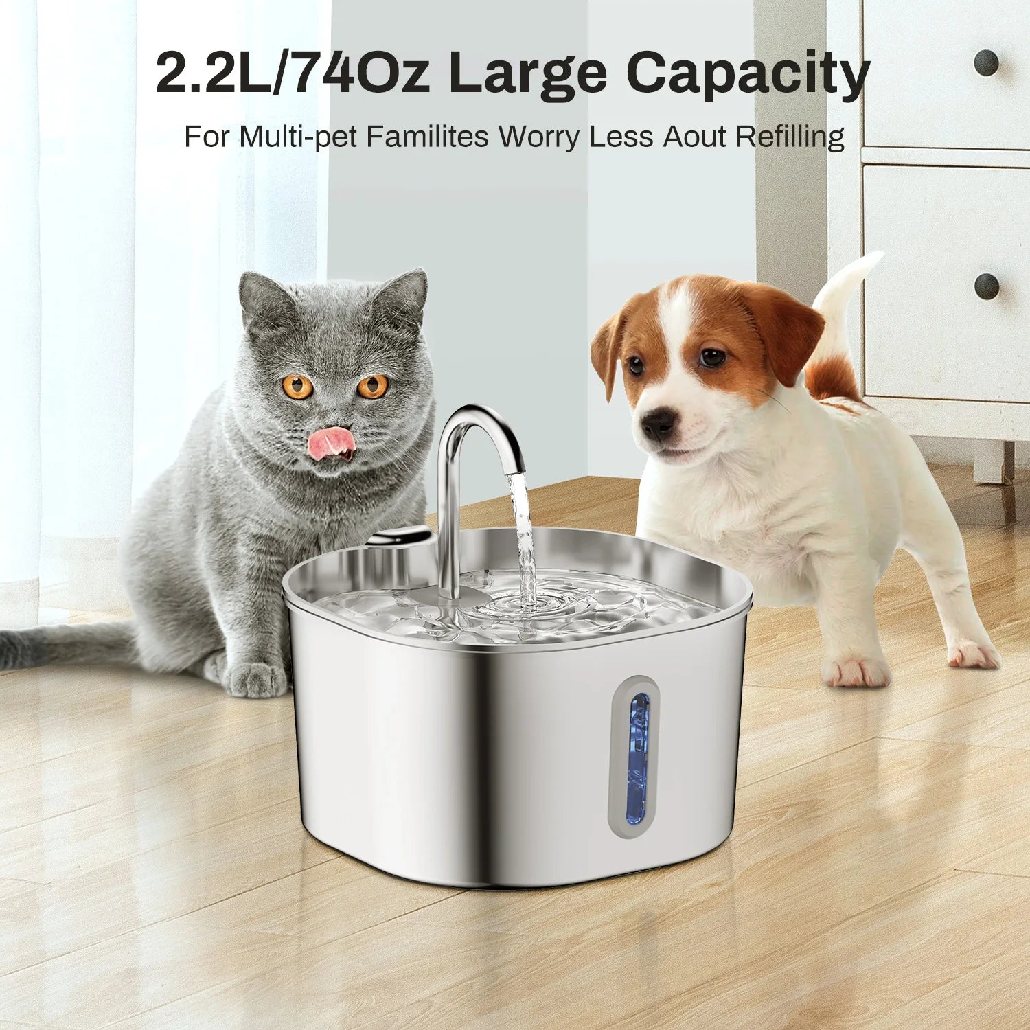 2.2L Stainless Steel Automatic Pet Water Fountain - No Furs Given